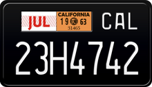 Load image into Gallery viewer, 1963 California Motorcycle License Plate - Black License Plate with White Text
