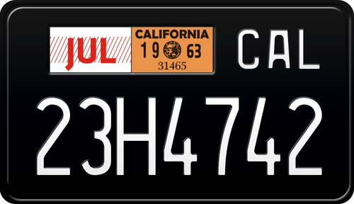 1963 California Motorcycle License Plate - Black License Plate with White Text