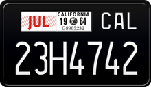 Načítať obrázok do prehliadača galérie, 1964 California Motorcycle License Plate - Black License Plate with White Text