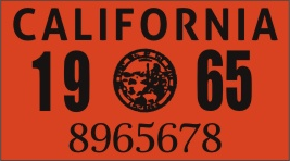 1965 YEAR STICKER ON CALIFORNIA LICENSE PLATE
