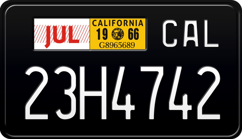 1966 California Motorcycle License Plate - Black License Plate with White Text