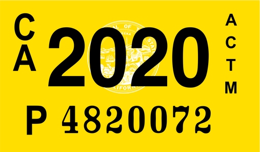 2020 Year Sticker on California License Plate