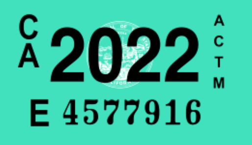 2021 Year Sticker on California License Plate