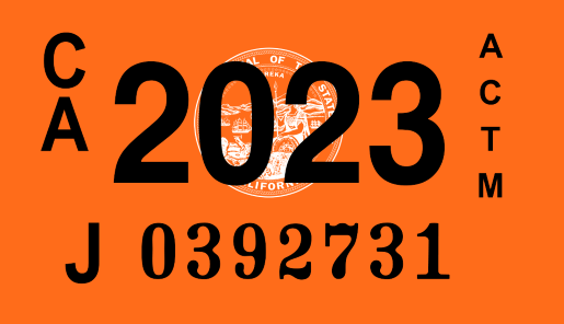 2023 Year Sticker on California License Plate