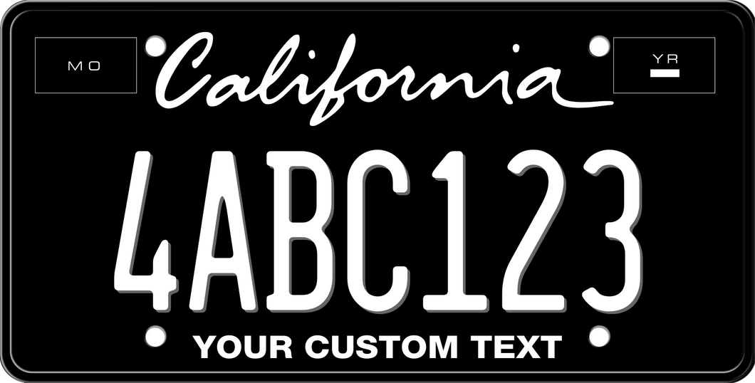 BLACK CALIFORNIA LICENSE PLATE IN TWO LINES - BLACK WITH WHITE TEXT 6