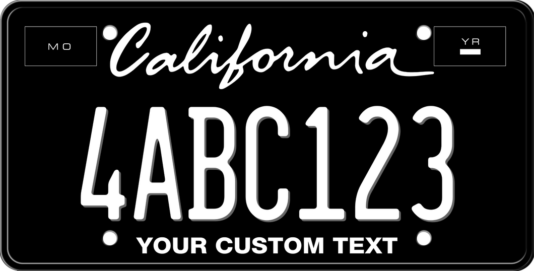 2 行のブラック カリフォルニア ライセンス プレート - 黒地に白の文字 2 行のブラック カリフォルニア ライセンス プレート - 黒地に白の文字