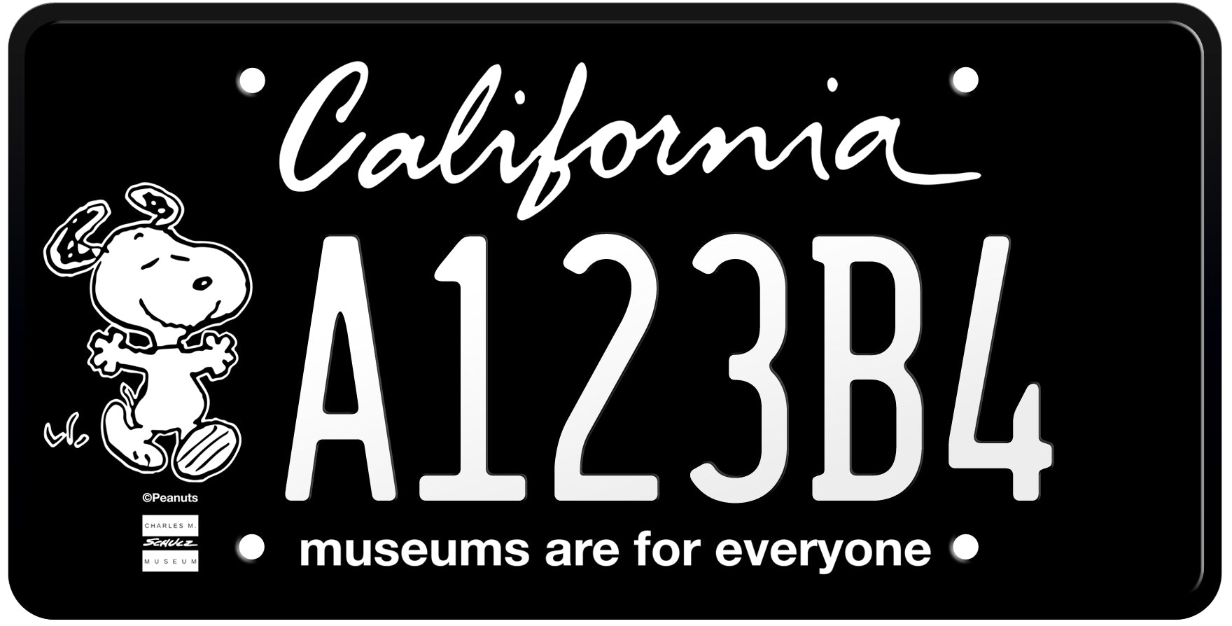 CALIFORNIA MUSEUMS ARE FOR EVERYONE LICENSE PLATE - BLACK WITH WHITE TEXT B  6x12 (156.5mm x 305mm)