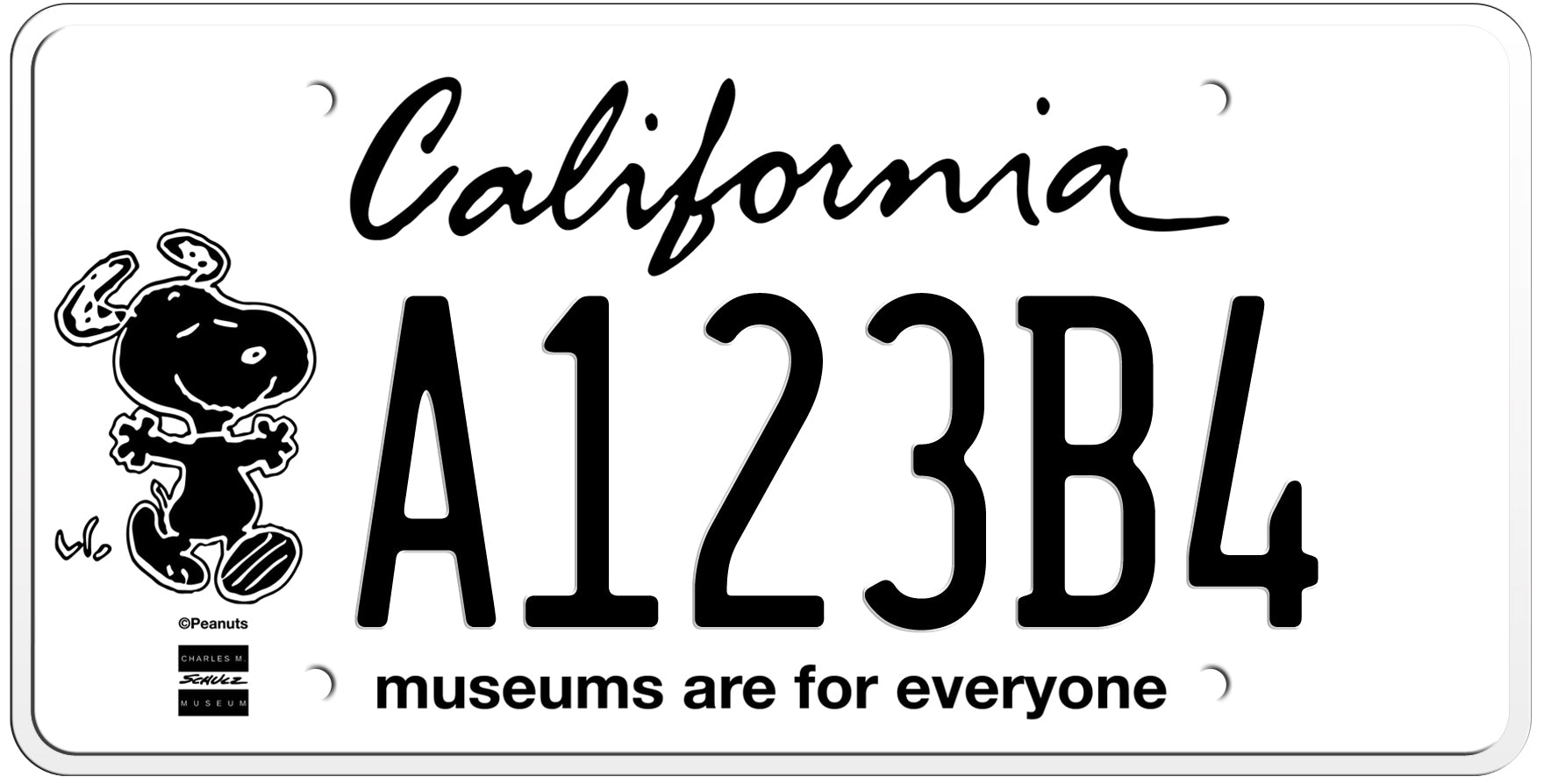 カリフォルニア美術館は誰でも楽しめます ナンバープレート - 白地に