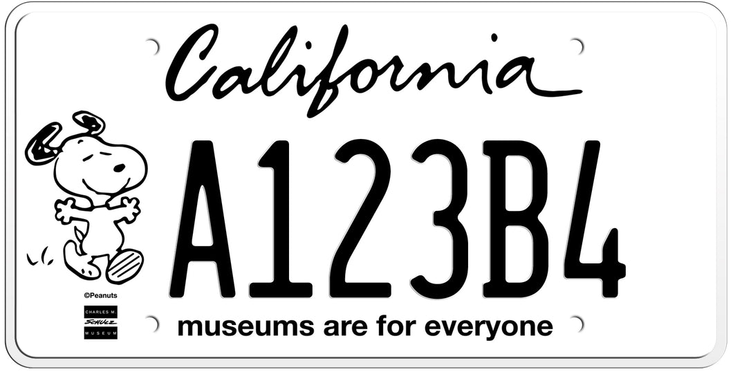 California Museums Are For Everyone License Plate - White License Plate with Black Text