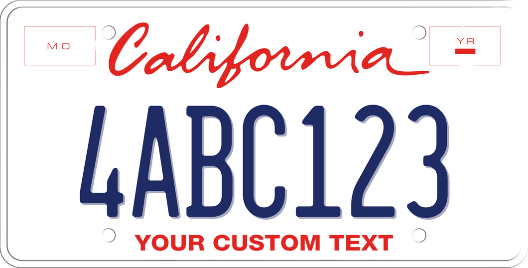 WHITE CALIFORNIA LICENSE PLATE IN TWO LINES - WHITE WITH BLUE TEXT 6