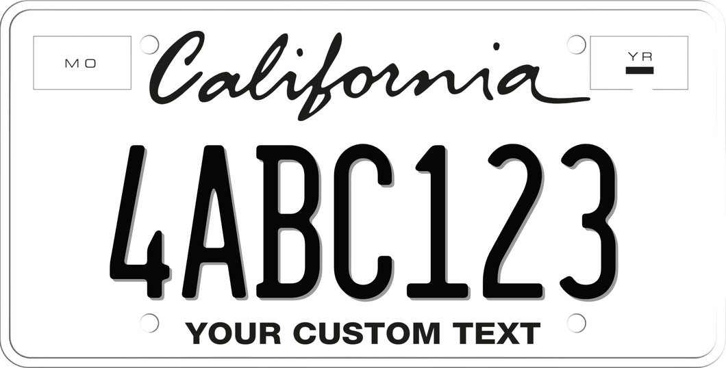 WHITE CALIFORNIA LICENSE PLATE IN TWO LINES - WHITE WITH BLACK TEXT 6