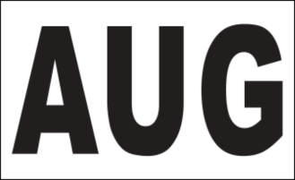 MONTH AUGUST / AUG STICKER ON CALIFORNIA LICENSE PLATE WHITE AND BLACK