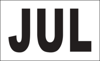 MONTH JULY / JUL STICKER ON CALIFORNIA LICENSE PLATE WHITE AND BLACK