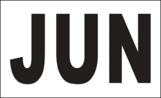 MONTH JUNE / JUN STICKER ON CALIFORNIA LICENSE PLATE WHITE AND BLACK