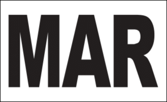 MONTH MARCH / MAR STICKER ON CALIFORNIA LICENSE PLATE WHITE AND BLACK