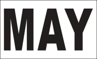 MONTH MAY / MAY STICKER ON CALIFORNIA LICENSE PLATE WHITE AND BLACK