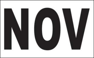 MONTH NOVEMBER / NOV STICKER ON CALIFORNIA LICENSE PLATE WHITE AND BLA