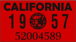 1957 YEAR STICKER ON CALIFORNIA LICENSE PLATE
