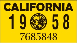 1958 YEAR STICKER ON CALIFORNIA LICENSE PLATE