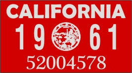 1961 YEAR STICKER ON CALIFORNIA LICENSE PLATE