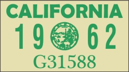 1962 YEAR STICKER ON CALIFORNIA LICENSE PLATE