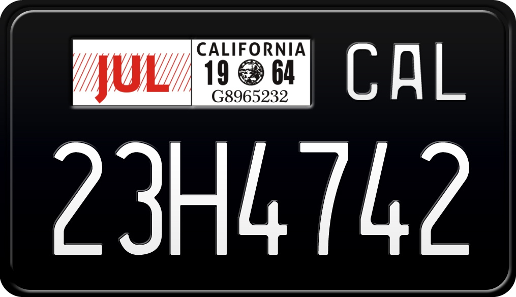 1964 California Motorcycle License Plate - Black License Plate with White Text