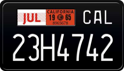 1965 California Motorcycle License Plate - Black License Plate with White Text
