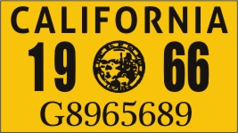 1966 YEAR STICKER ON CALIFORNIA LICENSE PLATE