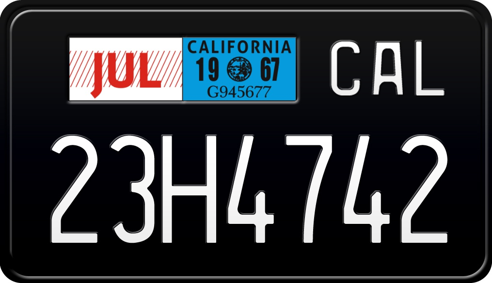 1967 California Motorcycle License Plate - Black License Plate with White Text
