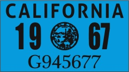 1967 YEAR STICKER ON CALIFORNIA LICENSE PLATE