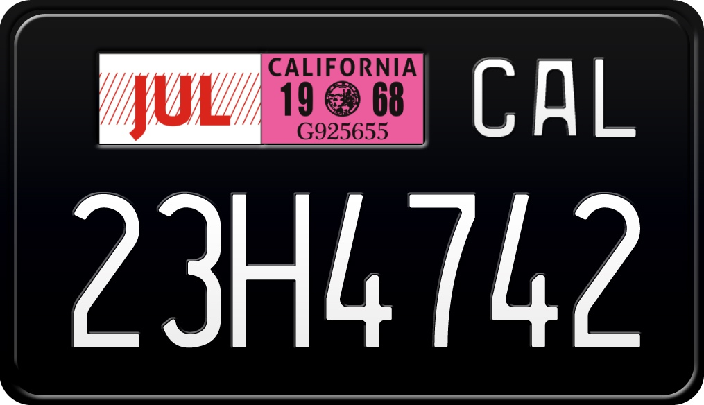 1968 California Motorcycle License Plate - Black License Plate with White Text