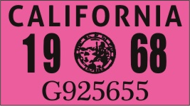 1968 YEAR STICKER ON CALIFORNIA LICENSE PLATE