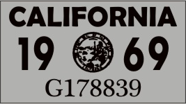 1969 YEAR STICKER ON CALIFORNIA LICENSE PLATE