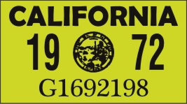 1972 YEAR STICKER ON CALIFORNIA LICENSE PLATE