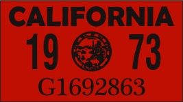 1973 YEAR STICKER ON CALIFORNIA LICENSE PLATE