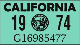 1974 YEAR STICKER ON CALIFORNIA LICENSE PLATE