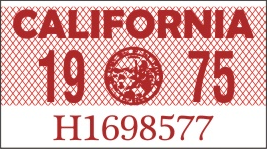 1975 YEAR STICKER ON CALIFORNIA LICENSE PLATE