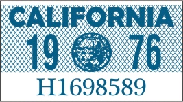 1976 YEAR STICKER ON CALIFORNIA LICENSE PLATE