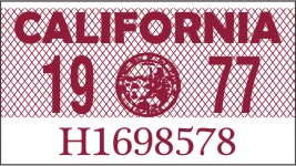 1977 YEAR STICKER ON CALIFORNIA LICENSE PLATE
