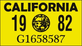 1982 YEAR STICKER ON CALIFORNIA LICENSE PLATE