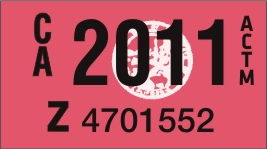 2011 YEAR STICKER ON CALIFORNIA LICENSE PLATE