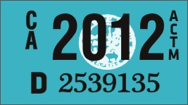 2012 YEAR STICKER ON CALIFORNIA LICENSE PLATE