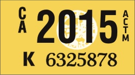 2015 YEAR STICKER ON CALIFORNIA LICENSE PLATE