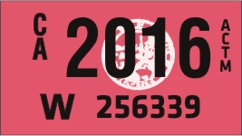 2016 YEAR STICKER ON CALIFORNIA LICENSE PLATE