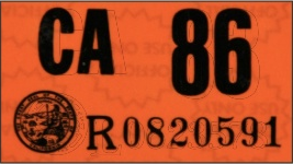 1986 YEAR STICKER ON CALIFORNIA LICENSE PLATE