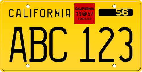 1957 CALIFORNIA LICENSE PLATE