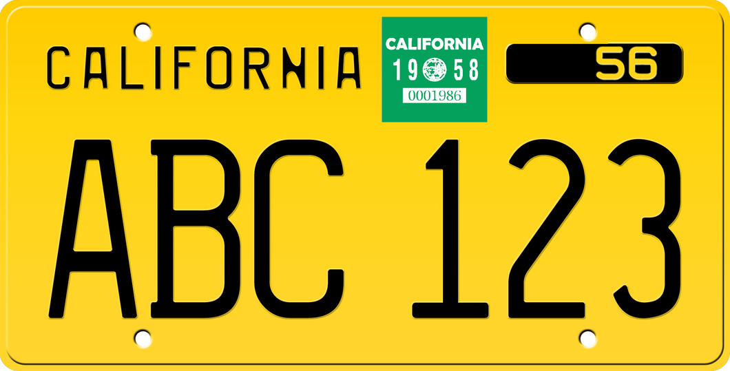 1958 CALIFORNIA LICENSE PLATE
