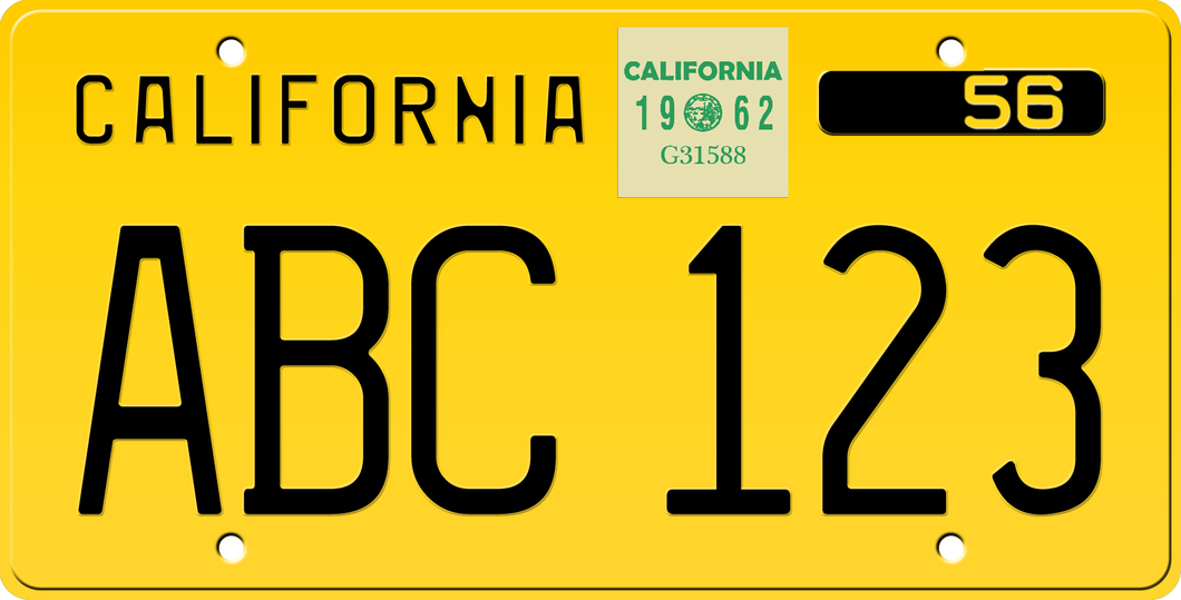 1962 CALIFORNIA LICENSE PLATE