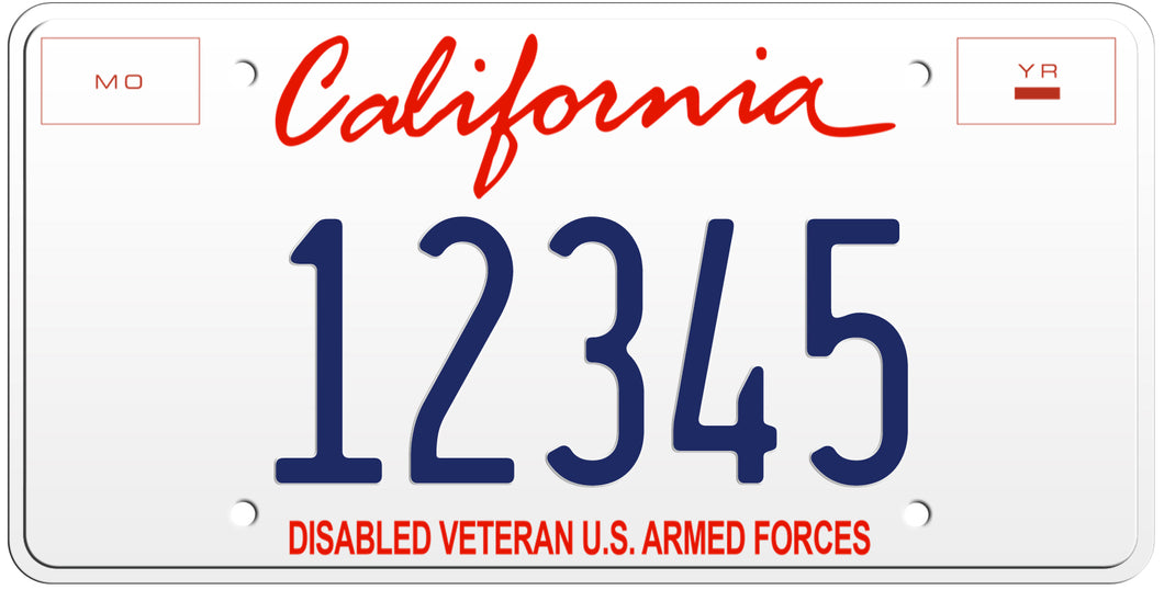 CALIFORNIA DISABLED VETERAN U.S. ARMED FORCES LICENSE PLATE 6"x12" (15