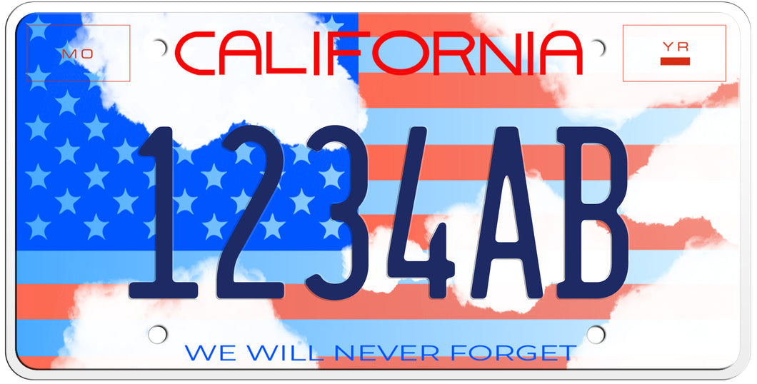 CALIFORNIA WE WILL NEVER FORGET LICENSE PLATE